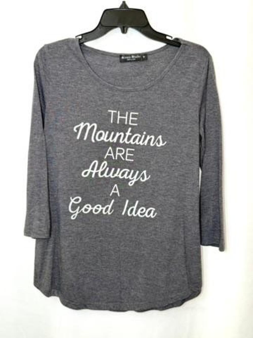 Knapp Studio Womens Medium Gray Graphic Tee The Mountains Are Always A Good Idea